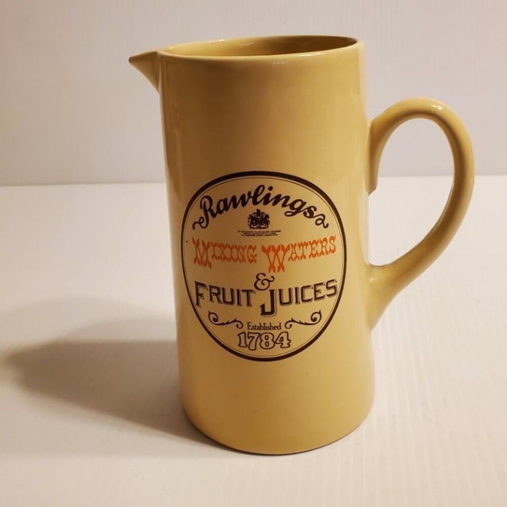 Rawlings mixing waters & fruit juices 1784 jug pitcher. Vintage, 1970s.